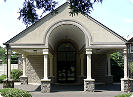 exterior view of the modern chapel, which houses the main crematory